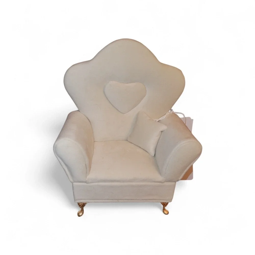 Willow & Riley Cream Velvet Armchair Jewelry‎ Box with Mirror Gold Legs NWT